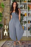 Arbi Gingham Shirring Bandeau Jumpsuit Navy